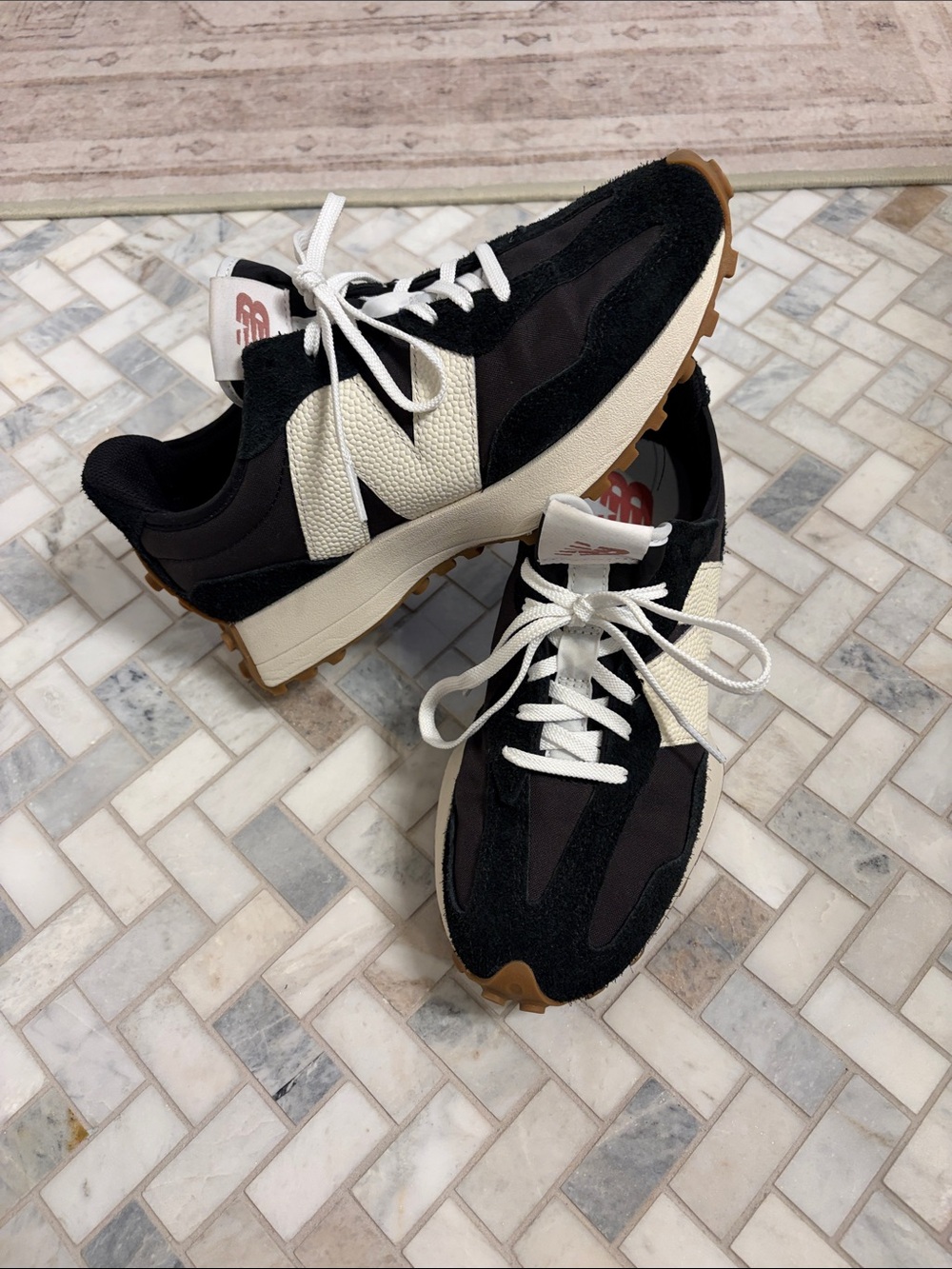 New Balance women's Black and Cream Retro Trail Sneakers